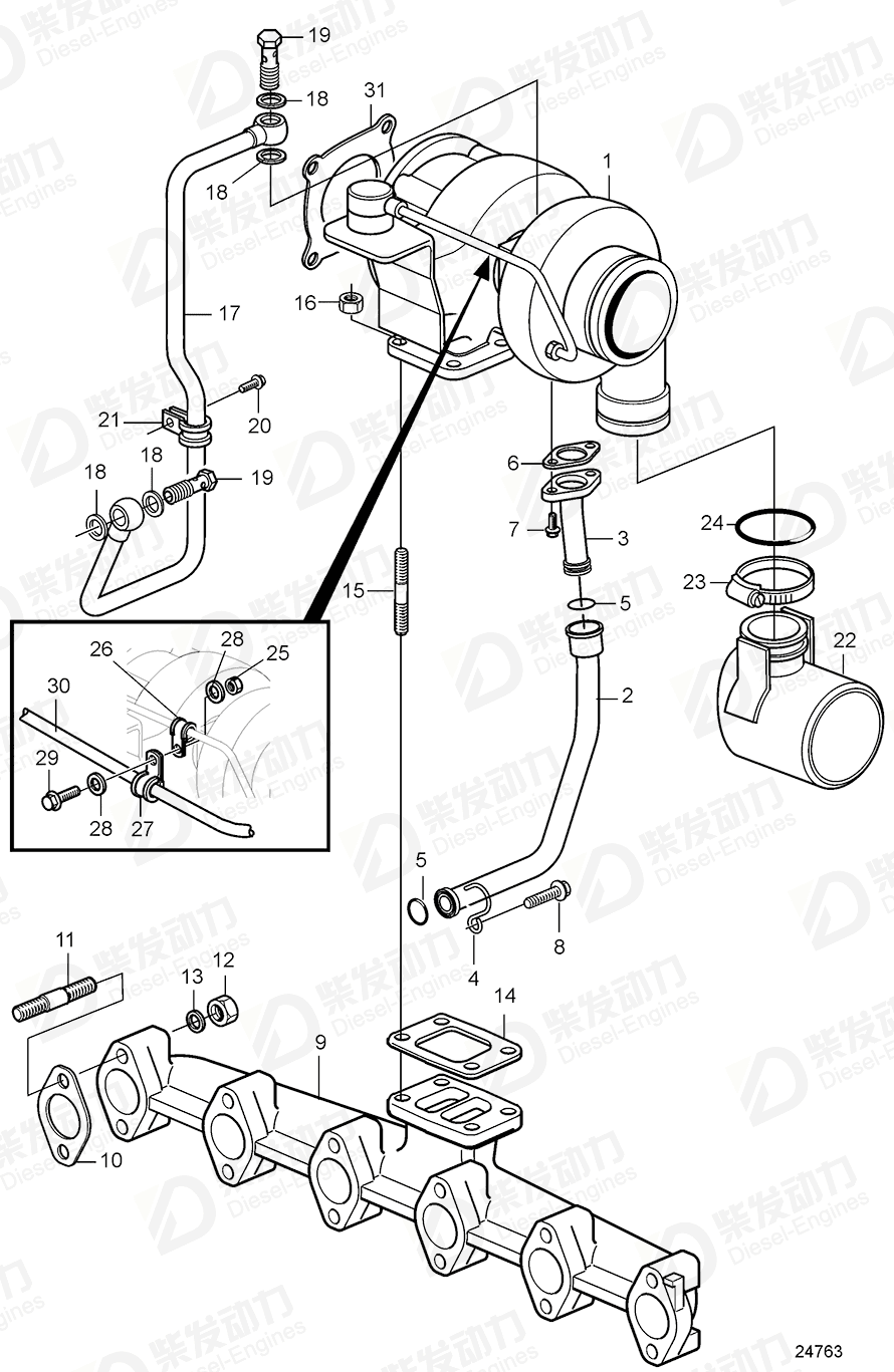 volvo penta Oil line 20498068 Drawing volvo penta Oil line 20498068 Drawing